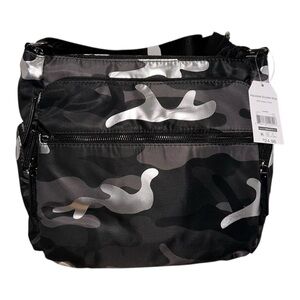 TIME & TRU Black Monochromatic Camo Shoulder Tote